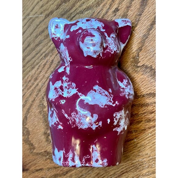 Vintage Bybee Pottery Piggy Bank 6" Tall Maroon White Splatter Sponge Ware Pain - Picture 7 of 10